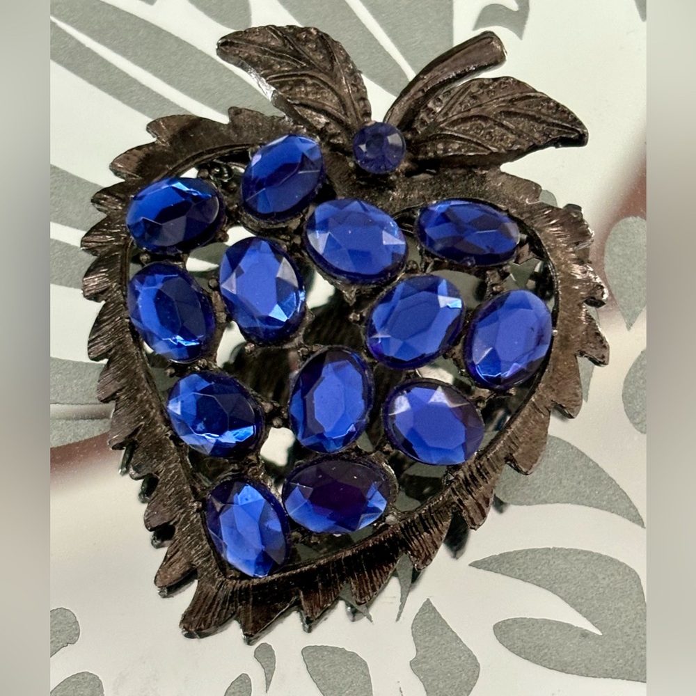 Blue Gemstone Strawberry Brooch